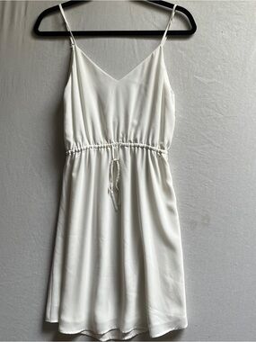 Babaton Aritzia White Satin Slip Dress Drawstring V-Neck Midi Mini Sz XS